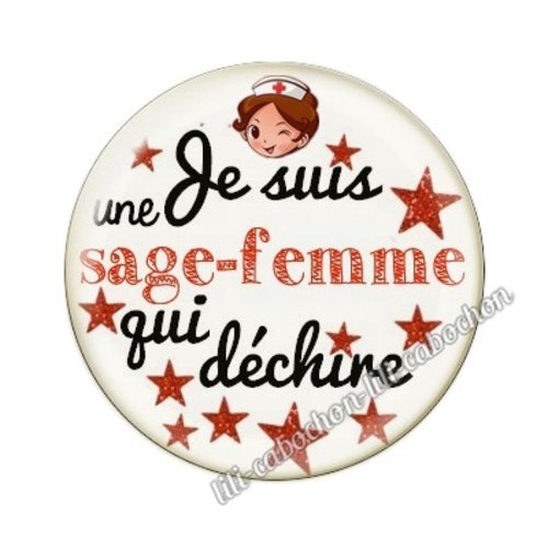 Cabochon résine a coller 25 mm sage-femme ah12
