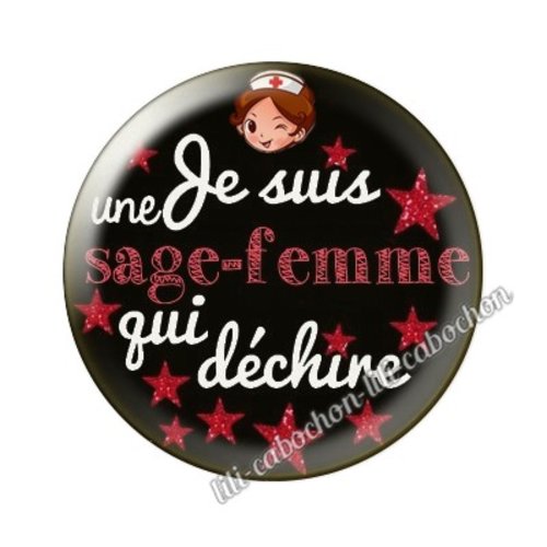 Cabochon résine a coller 25 mm sage-femme ah13
