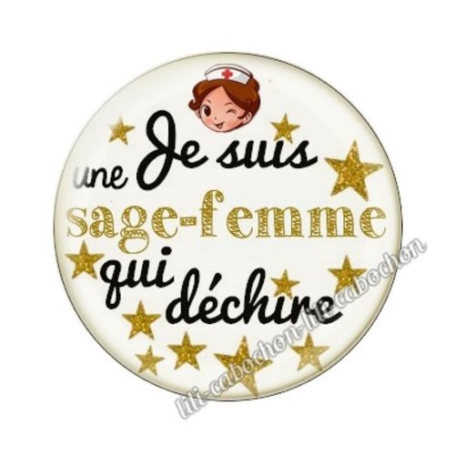 Cabochon résine a coller 25 mm sage-femme ah14