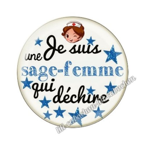 Cabochon résine a coller 25 mm sage-femme ah15