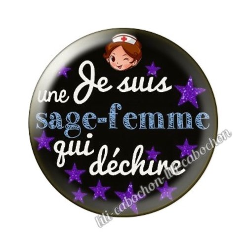 Cabochon résine a coller 25 mm sage-femme ah16