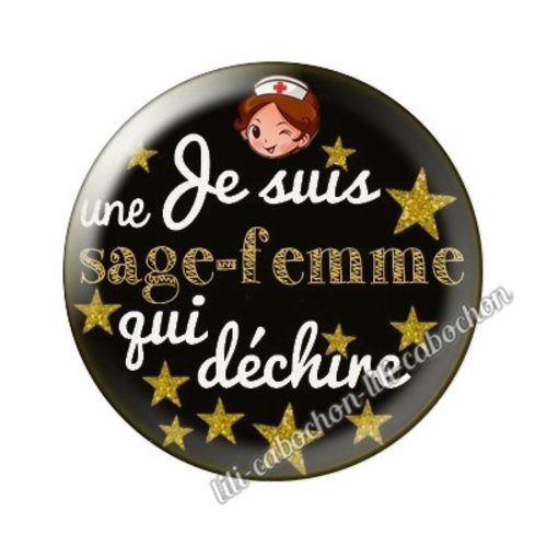 Cabochon résine a coller 25 mm sage-femme ah17