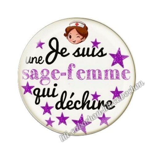 Cabochon résine a coller 25 mm sage-femme ah18