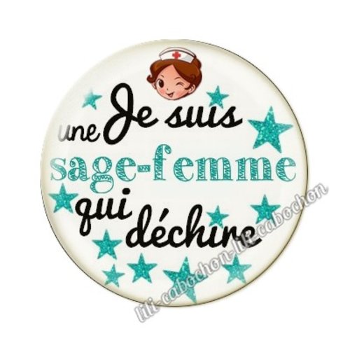 Cabochon résine a coller 25 mm sage-femme ah20