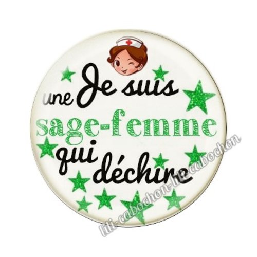 Cabochon résine a coller 25 mm sage-femme ah22
