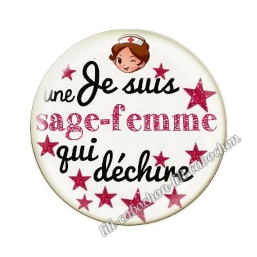Cabochon résine a coller 25 mm sage-femme ah24
