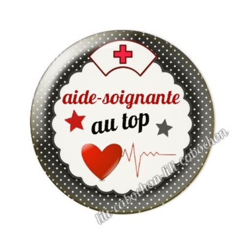 Cabochon résine a coller 25 mm aide-soignante ah8