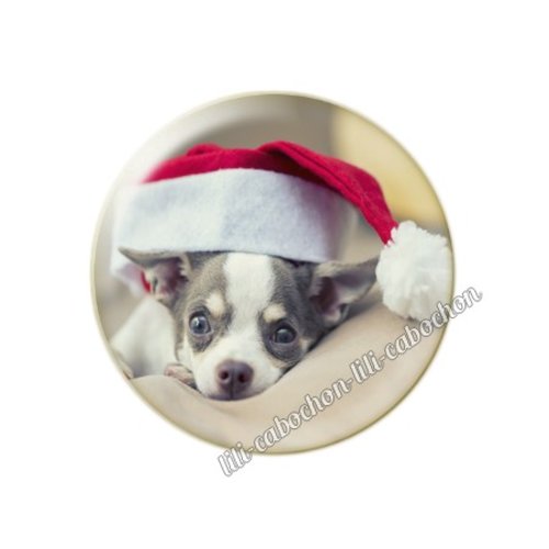 Cabochon résine a coller 25 mm noël chiot chien mc88