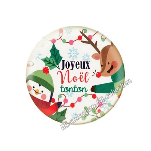 Cabochon résine à coller 25 mm joyeux noël tonton no81