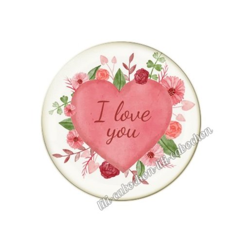 Cabochon résine a coller 25 mm amour couple saint valentin coeur  je t'aime 97