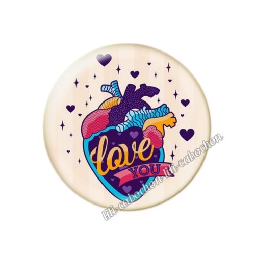 Cabochon résine a coller 25 mm amour couple saint valentin coeur  je t'aime 114
