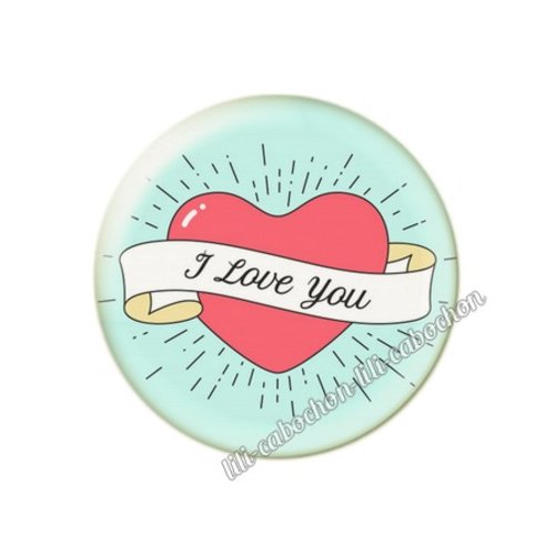 Cabochon résine a coller 25 mm amour couple saint valentin coeur  je t'aime 195
