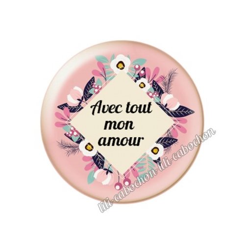 Cabochon résine a coller 25 mm texte amour mi149