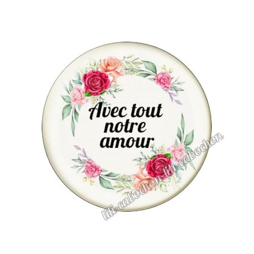 Cabochon résine a coller 25 mm texte amour mi150