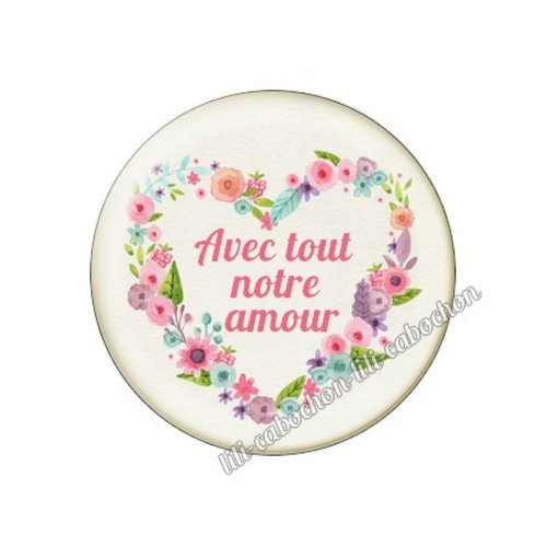 Cabochon résine a coller 25 mm texte amour mi151