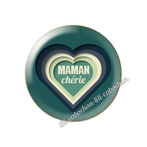 Cabochon résine a coller 25 mm texte maman mn5