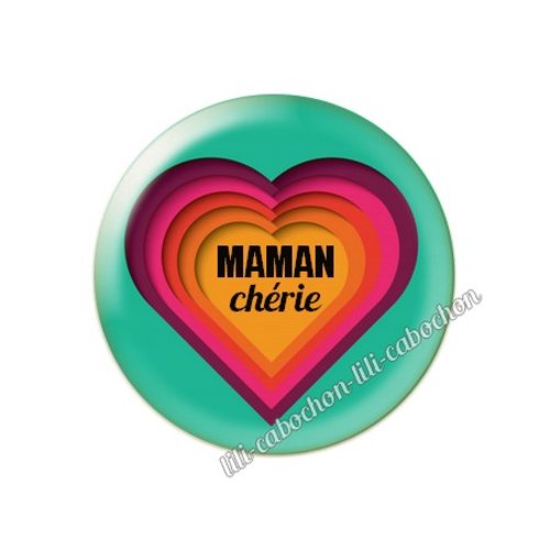Cabochon résine a coller 25 mm texte maman mn8
