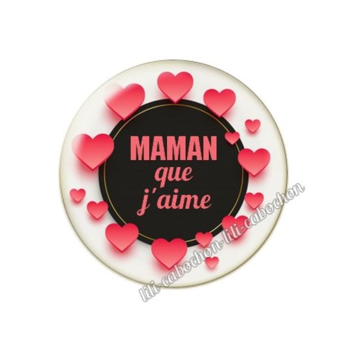 Cabochon résine a coller 25 mm texte maman mn14