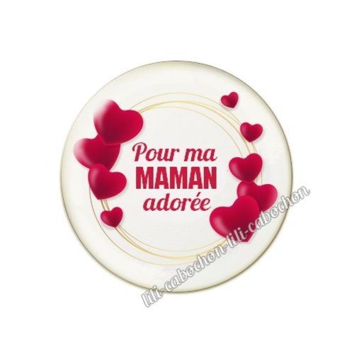 Cabochon résine a coller 25 mm texte maman mn17