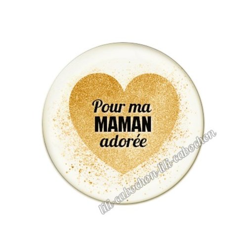 Cabochon résine a coller 25 mm texte maman mn18