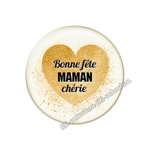 Cabochon résine a coller 25 mm texte maman mn19
