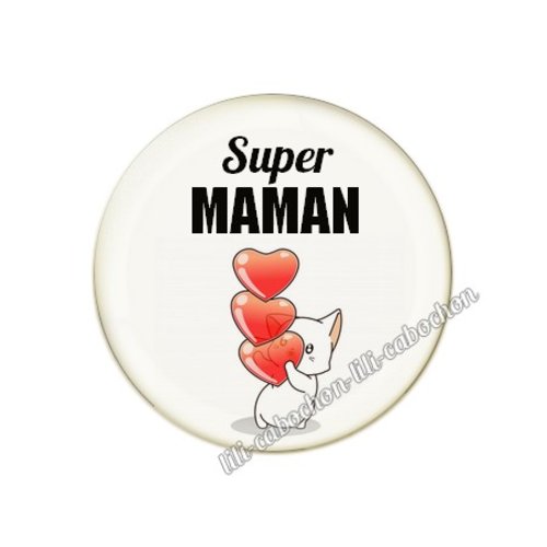 Cabochon résine a coller 25 mm texte maman mn22
