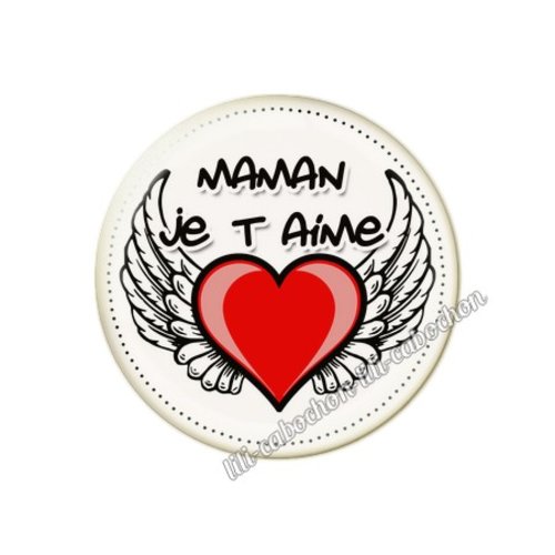 Cabochon résine a coller 25 mm texte maman mn24