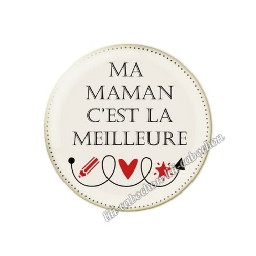 Cabochon résine a coller 25 mm texte maman mn27