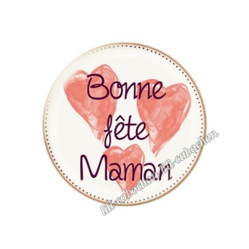 Cabochon résine a coller 25 mm texte maman mn30