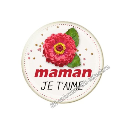 Cabochon résine a coller 25 mm texte maman mn31