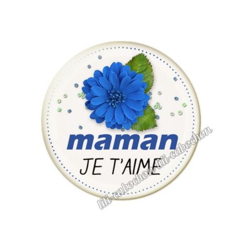 Cabochon résine a coller 25 mm texte maman mn32