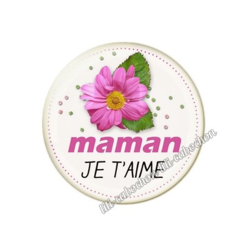 Cabochon résine a coller 25 mm texte maman mn33