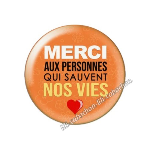 Cabochon résine a coller 25 mm merci héros soignant inf7