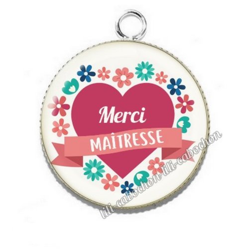 Pendentif en acier inoxydable cabochon résine merci maîtresse mt43
