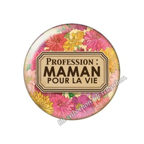 Cabochon résine a coller 25 mm texte maman fm15