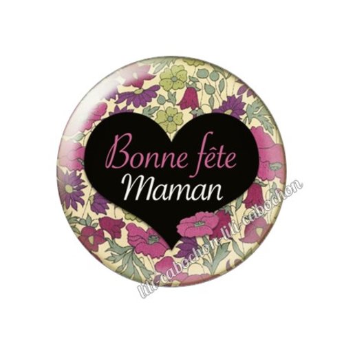 Cabochon résine a coller 25 mm texte maman fm28