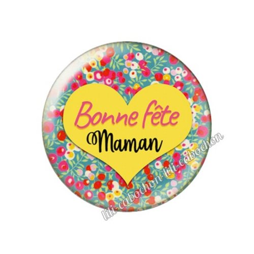 Cabochon résine a coller 25 mm texte maman fm30