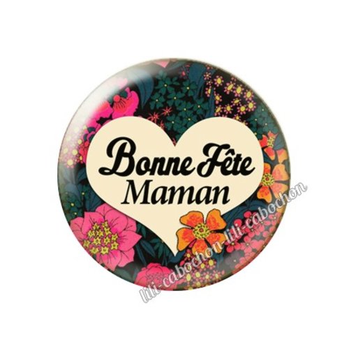 Cabochon résine a coller 25 mm texte maman fm36