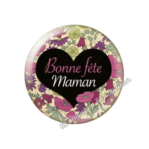 Cabochon résine a coller 25 mm texte maman fm40