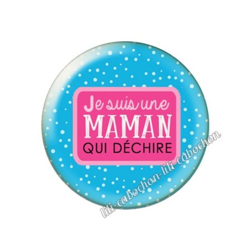 Cabochon résine a coller 25 mm texte maman fm62