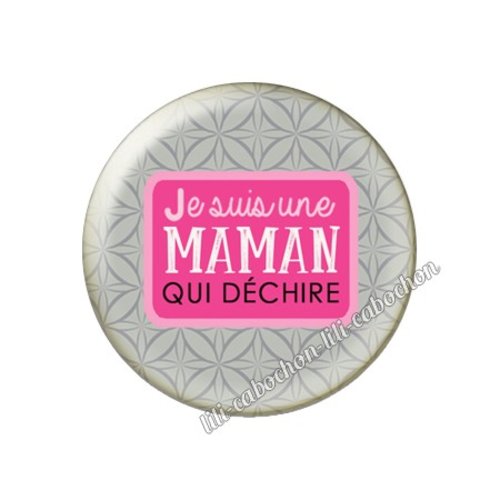 Cabochon résine a coller 25 mm texte maman fm66