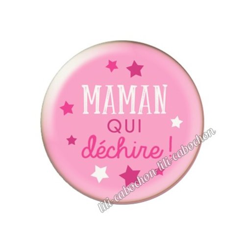 Cabochon résine a coller 25 mm texte maman fm67