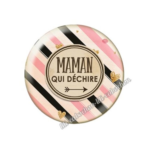 Cabochon résine a coller 25 mm texte maman fm73