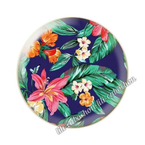 Cabochon résine a coller 25 mm fleurs tropical tp2