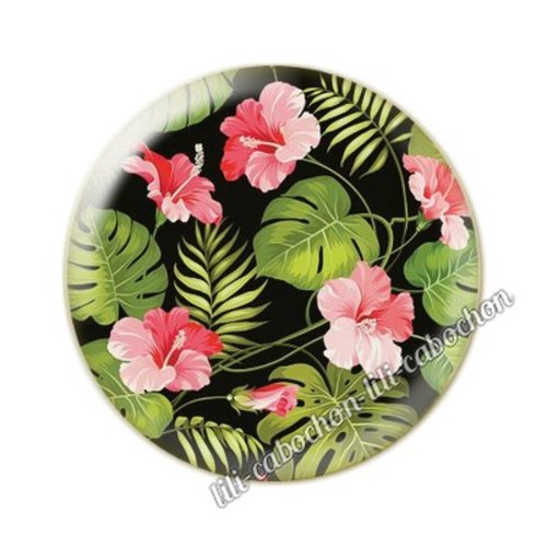 Cabochon résine a coller 25 mm fleurs tropical tp3