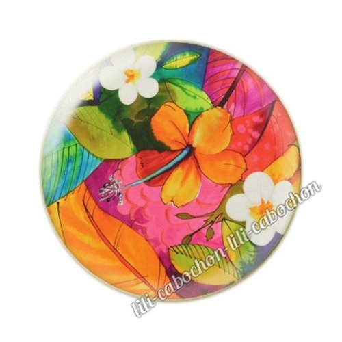 Cabochon résine a coller 25 mm fleurs tropical tp4