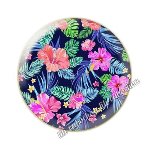 Cabochon résine a coller 25 mm fleurs tropical tp10