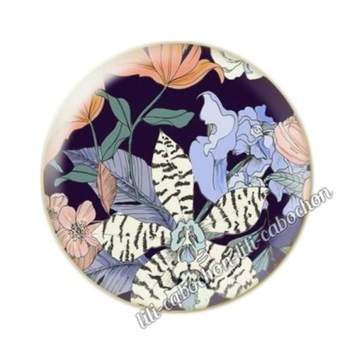 Cabochon résine a coller 25 mm fleurs tropical tp12