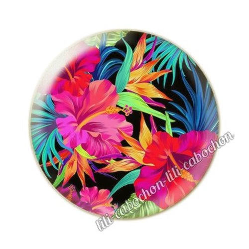 Cabochon résine a coller 25 mm fleurs tropical tp13