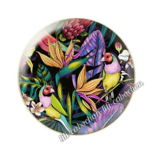 Cabochon résine a coller 25 mm fleurs tropical tp14